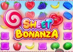 Casino Sweet Bonanza game with colorful candies and fruits.  Uptown Casino Online Canada